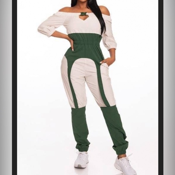 Buckle Up Jogger Jumpsuit BUCKLE UP GREEN Combo - Picture 1 of 3